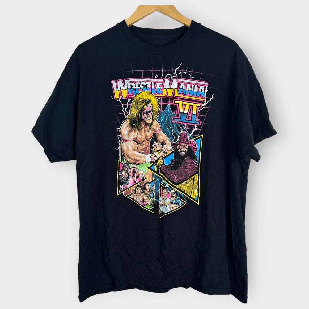 WRESTLE MANIA VI Ultimate Warrior Macho Man Randy Savage Graphic Tee Men's XL